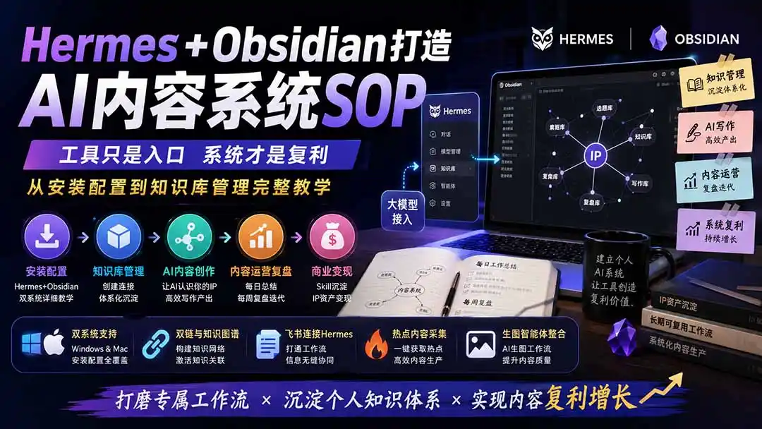 Hermes+Obsidian打造AI内容系统SOP；工具只是入口系统才是复利，从安装配置到知识库管理完整教学-科技美南博客