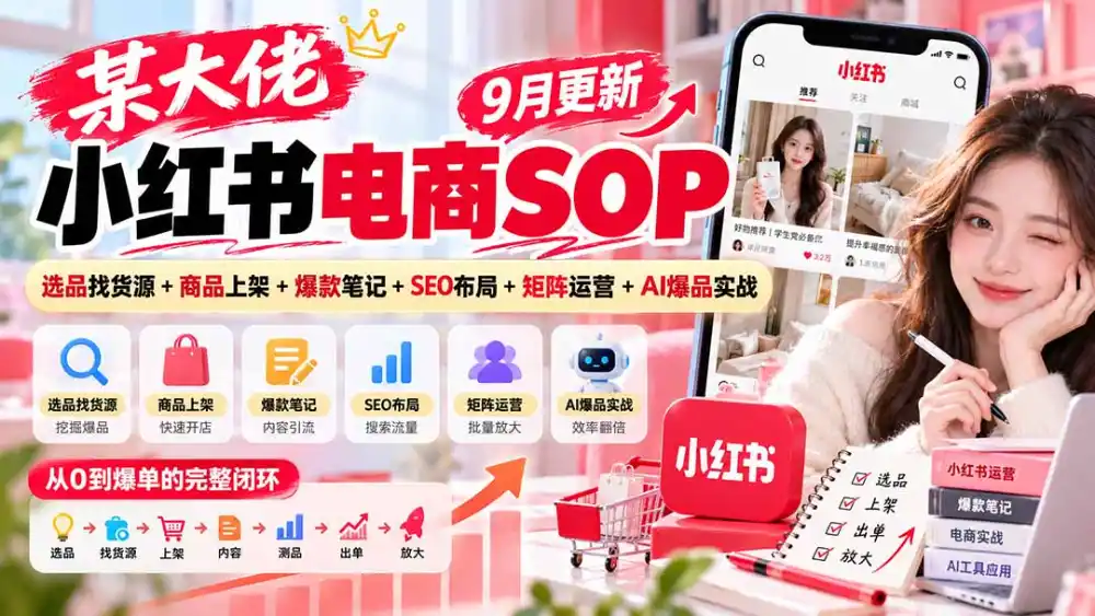 某大佬小红书电商SOP｜9月更新：选品找货源+商品上架+爆款笔记+SEO布局+矩阵运营+AI爆品实战-科技美南博客