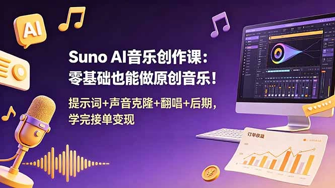 Suno AI音乐创作课：零基础也能做原创音乐！提示词+声音克隆+翻唱+后期，学完接单变现-科技美南博客
