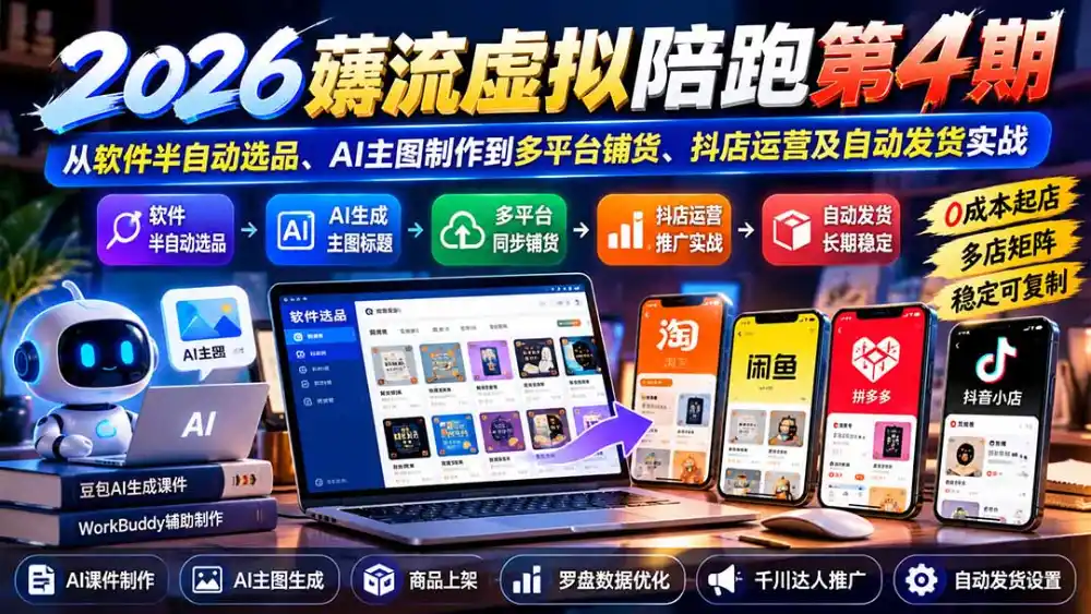 2026薅流虚拟陪跑第4期：从软件半自动选品、AI主图制作到多平台铺货、抖店运营及自动发货实战-科技美南博客
