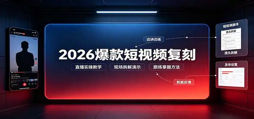 2026爆款短视频复刻:直播实操教学,配套文字文档掌握全流程-科技美南博客
