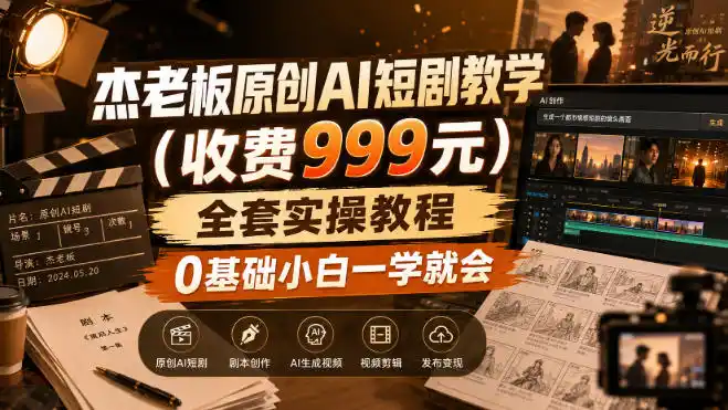 杰老板原创AI短剧教学(收费999元),全套实操教程,0基础小白一学就会,非搬运技术-科技美南博客