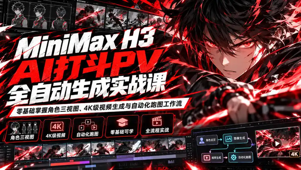 MiniMax H3 AI打斗PV全自动生成实战课：零基础掌握角色三视图、4K级视频生成与自动化跑图工作流-科技美南博客