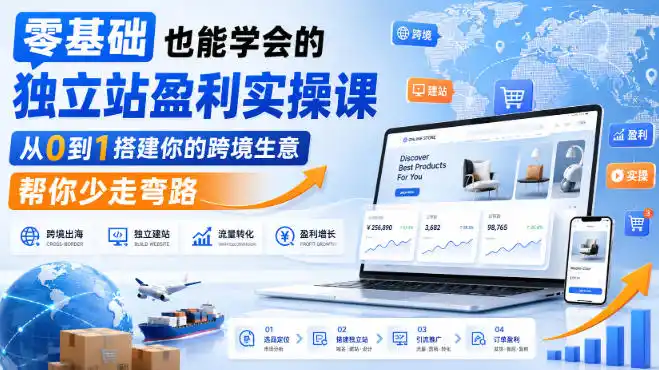 零基础也能学会的独立站盈利实操课,从0到1搭建你的跨境生意,帮你少走弯路-科技美南博客