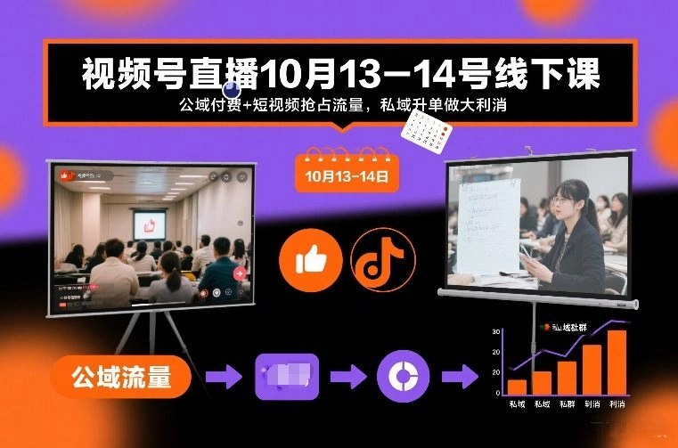 视频号直播10月13-14号线下课，公域付费+短视频抢占流量，私域升单做大利消-科技美南博客