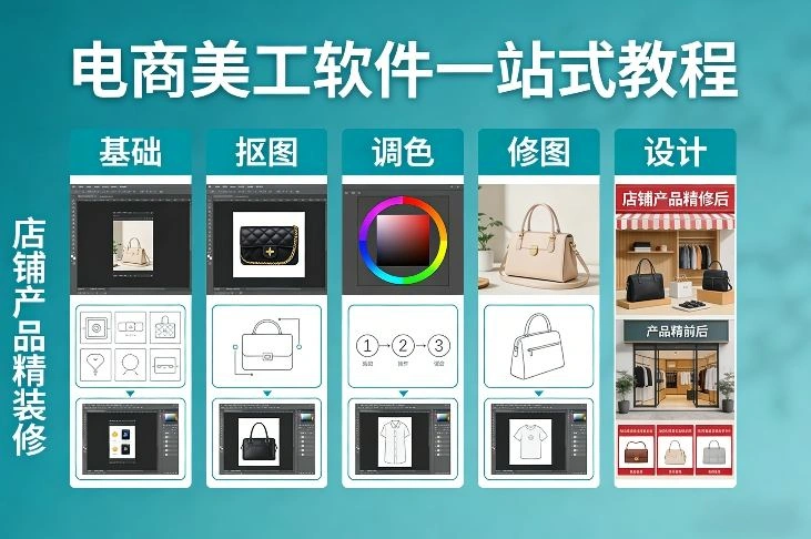 电商美工软件一站式教程，基础/抠图/调色/修图/设计，店铺产品精装修-科技美南博客