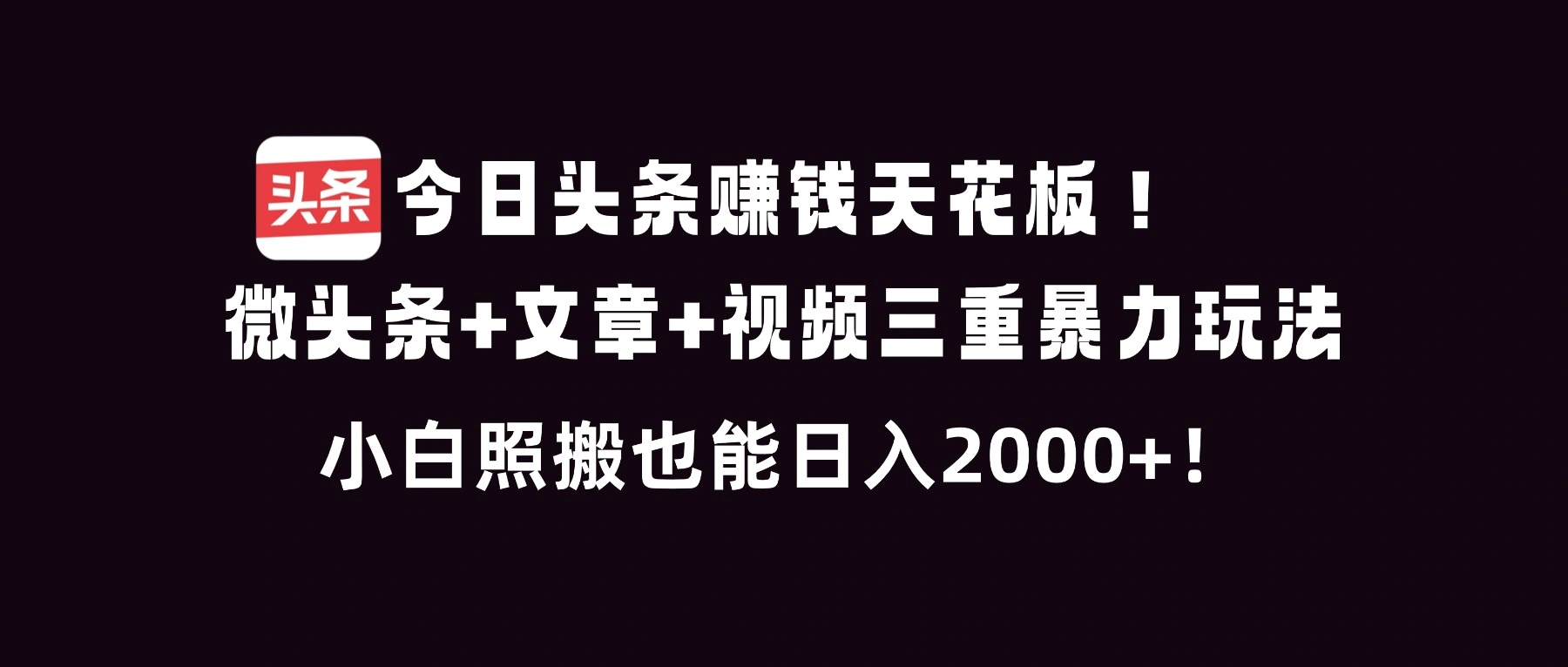 今日头条赚钱天花板！微头条+文章+视频三重暴利玩法，小白照搬也能日人2000+-科技美南博客