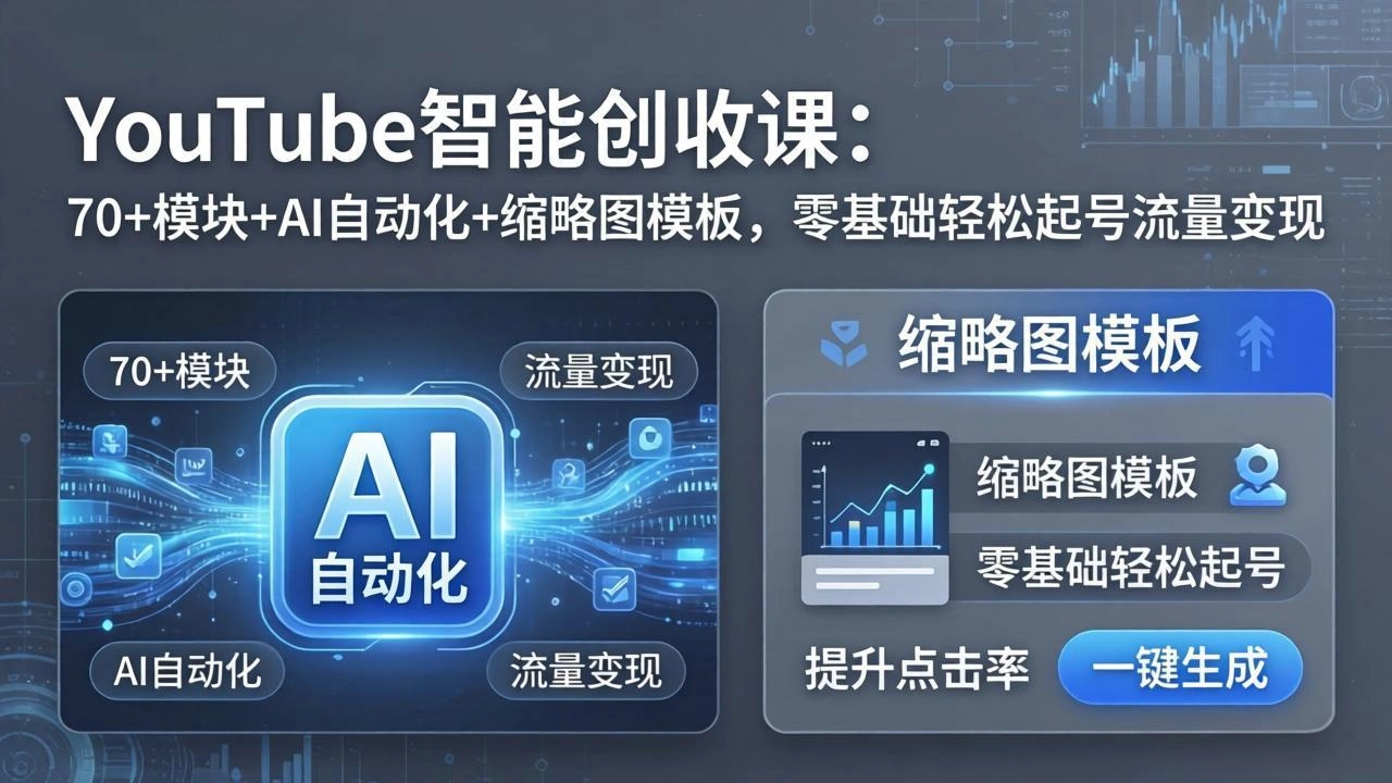 YouTube智能创收课：70+模块+AI自动化+缩略图模板，零基础轻松起号流量变现-科技美南博客