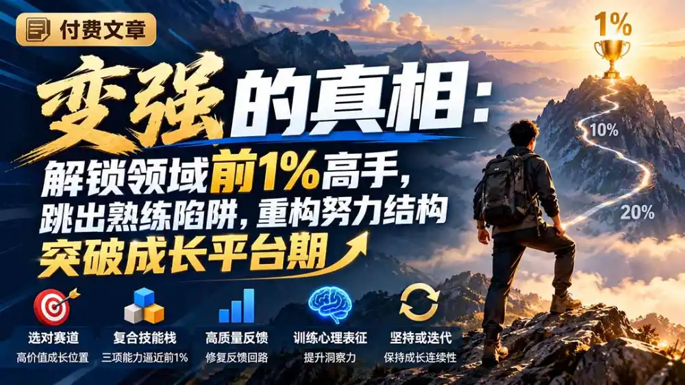 付费文章：变强的真相：解锁领域前1%高手，跳出熟练陷阱，重构努力结构突破成长平台期-科技美南博客