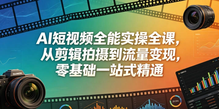 AI短视频全能实操全课,从剪辑拍摄到流量变现,零基础一站式精通