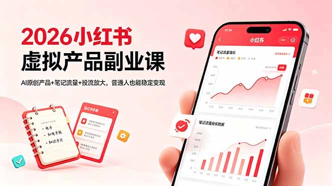 2026小红书虚拟产品副业课，AI原创产品+笔记流量+投流放大，普通人也能稳定变现-科技美南博客