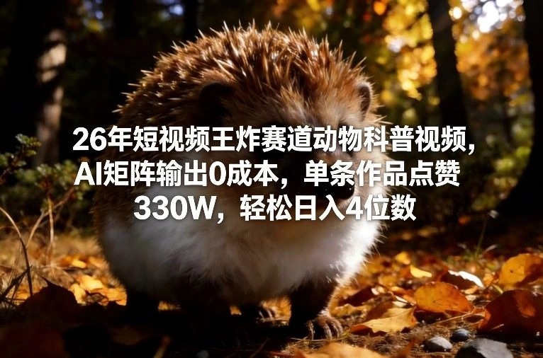 26年短视频王炸赛道动物科普视频，AI矩阵输出0成本，单条作品点赞330W，轻松日入4位数-科技美南博客