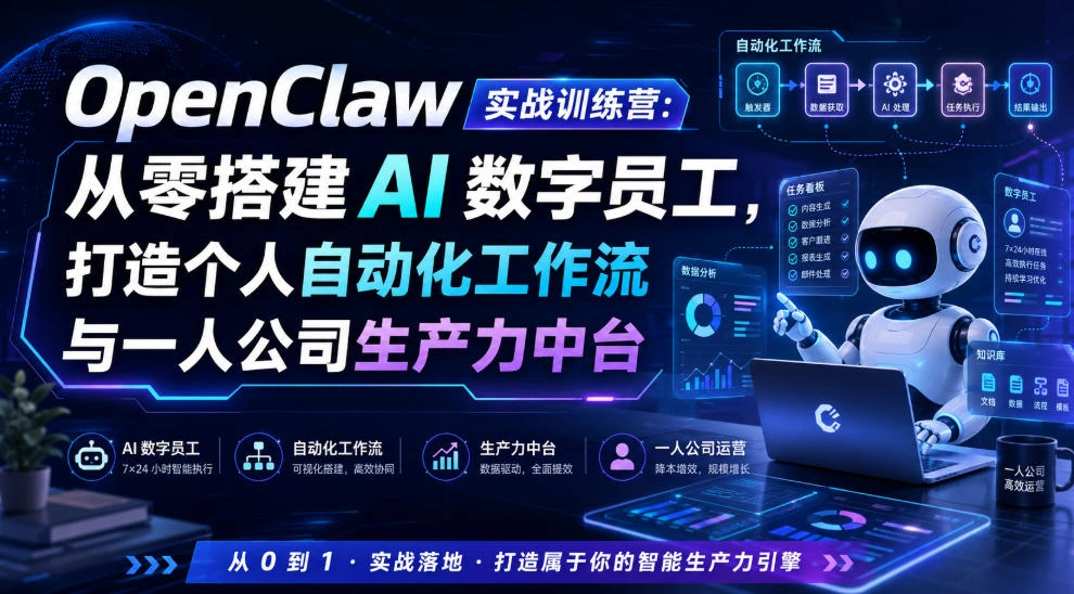 OpenClaw实战训练营：从零搭建AI数字员工，打造个人自动化工作流与一人公司生产力中台-科技美南博客