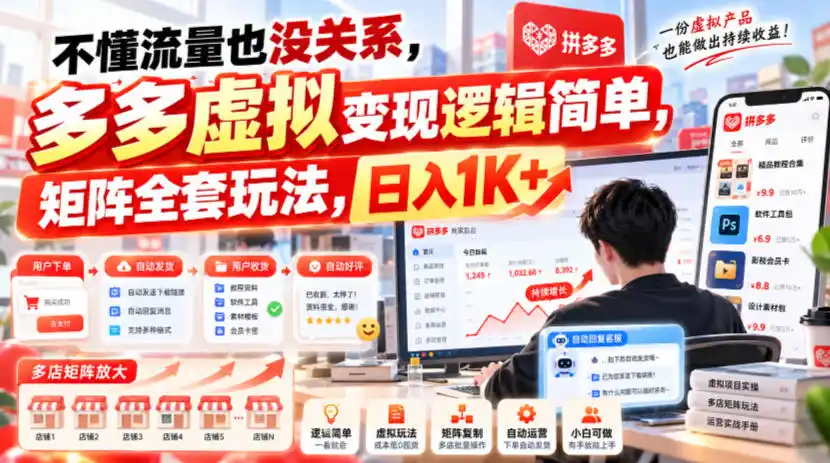 不懂流量也没关系，多多虚拟变现逻辑简单，矩阵全套玩法，日入1K+【揭秘】-科技美南博客