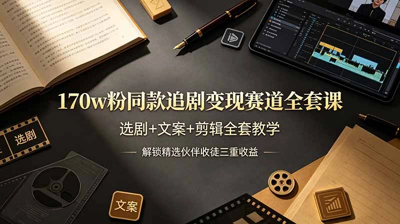 170w粉博主同款追剧变现赛道全套课，选剧+文案+剪辑全套教学，解锁精选伙伴收徒三重收益-科技美南博客