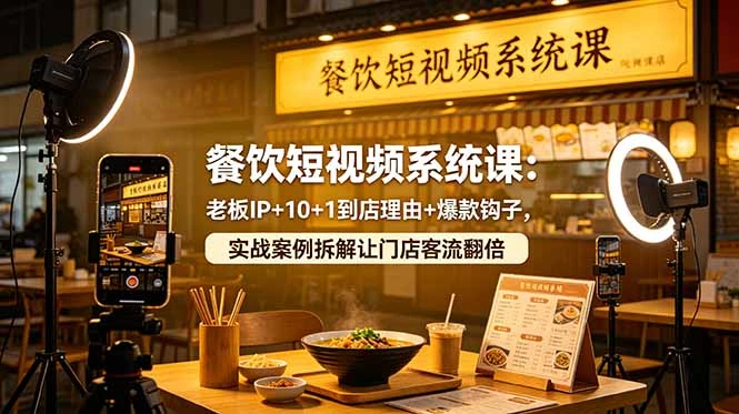 餐饮短视频系统课：老板IP+10+1到店理由+爆款钩子，实战案例拆解让门店客流翻倍-科技美南博客
