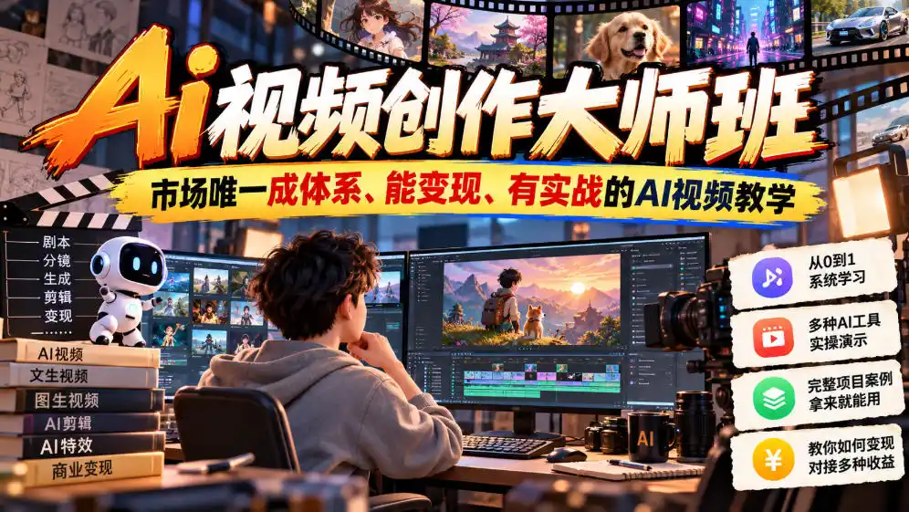 Ai视频创作大师班，市场唯一成体系、能变现、有实战的AI视频教学(更新2026)-科技美南博客