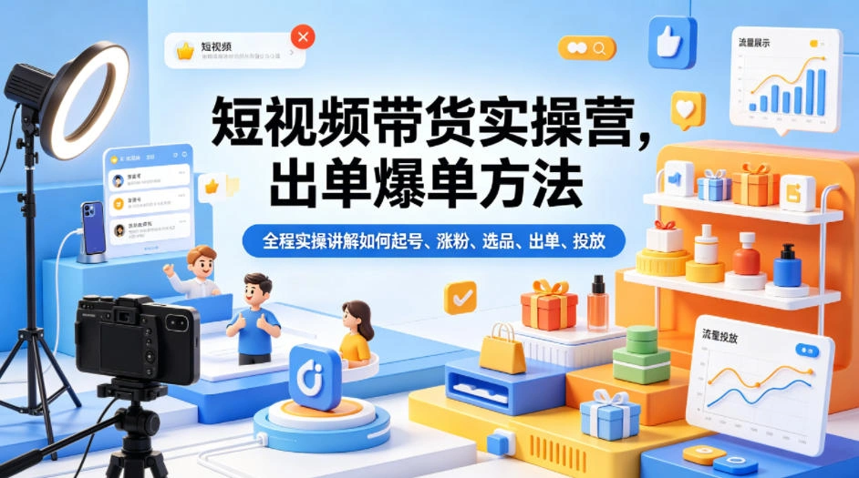 短视频带货实操营，出单爆单方法，全程实操讲解如何起号、涨粉、选品、出单、投放-科技美南博客