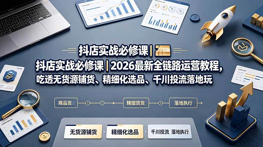 抖店实战必修课｜2026最新全链路运营教程，吃透无货源铺货、精细化选品、千川投流落地玩法-科技美南博客