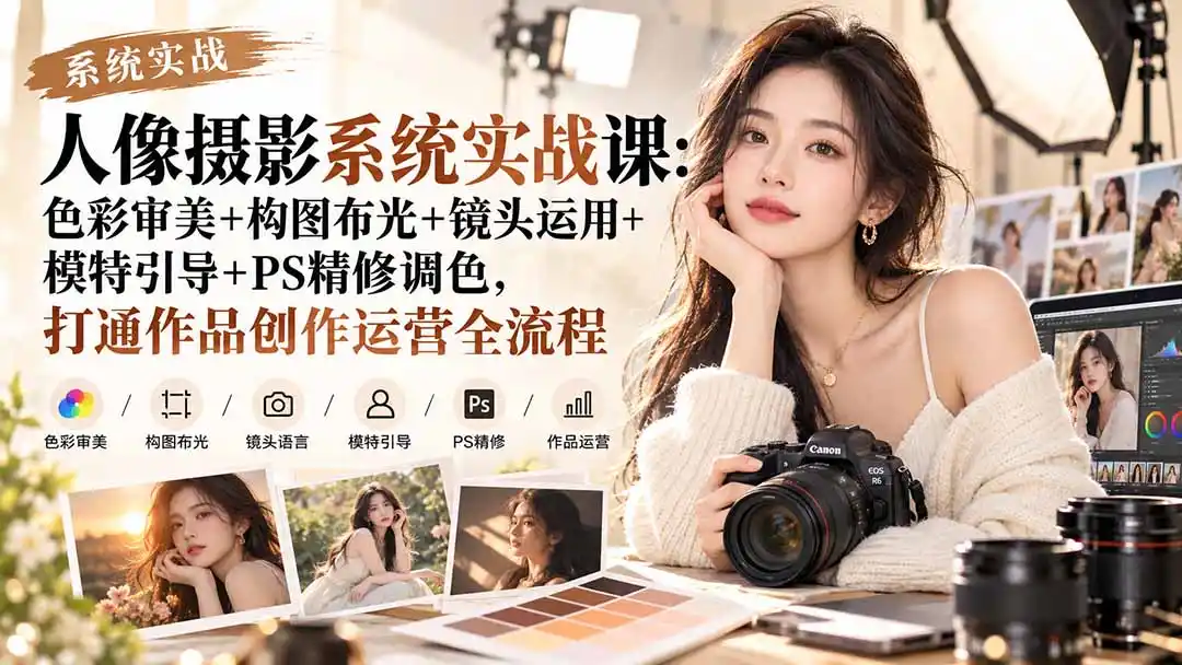 【无水印】人像摄影系统实战课:色彩审美+构图布光+镜头运用+模特引导+PS精修调色,打通作品创作运营全流程-科技美南博客
