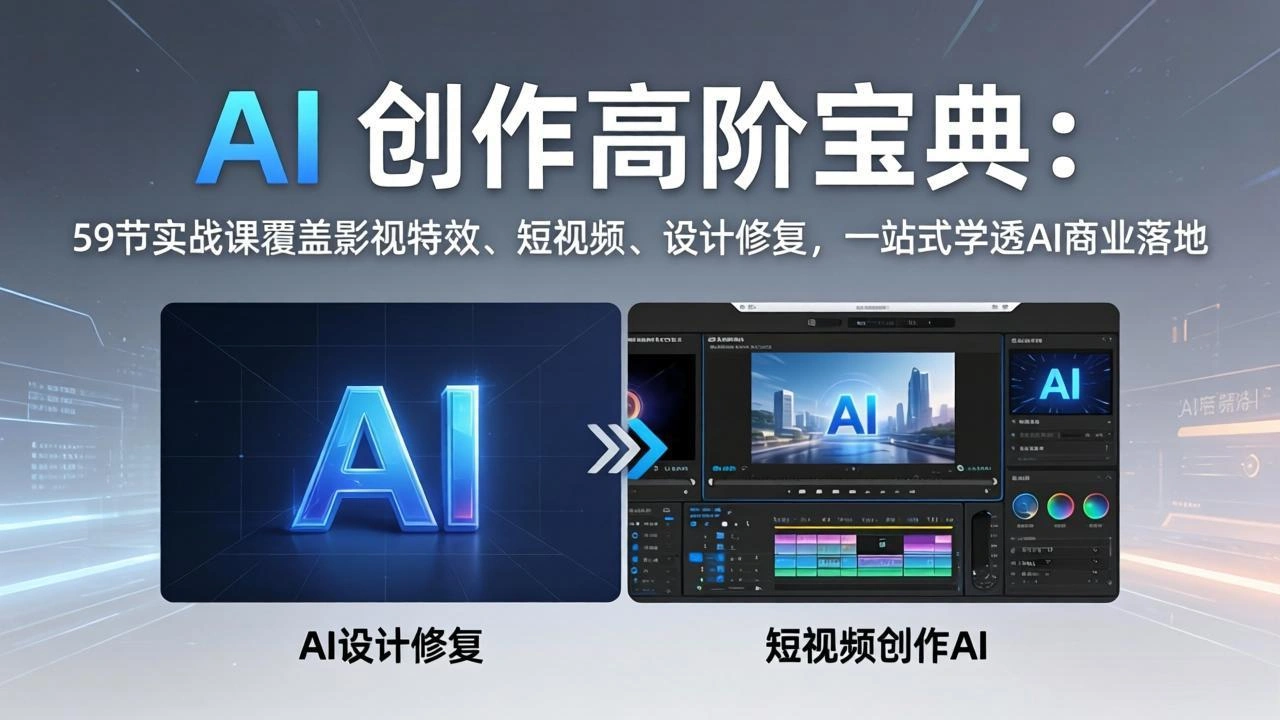 AI 创作高阶宝典：59节实战课覆盖影视特效、短视频、设计修复，一站式学透AI商业落地-科技美南博客