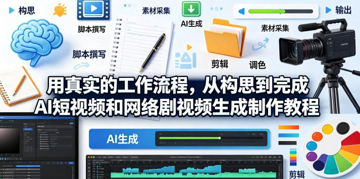 用真实的工作流程，从构思到完成AI短视频和网络剧视频生成制作教程-中英字幕-科技美南博客