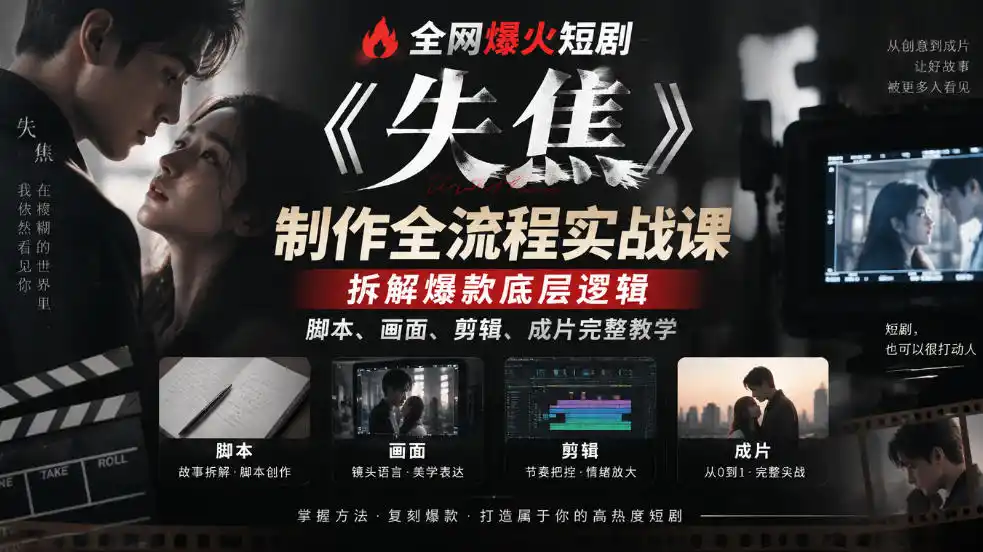 全网爆火短剧《失焦》制作全流程实战课｜拆解爆款底层逻辑，脚本、画面、剪辑、成片完整教学-科技美南博客