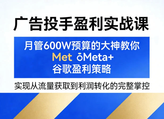 广告投手盈利实战课，月管600W预算的大神教你Meta+谷歌盈利策略，实现从流量获取到利润转化的完整掌控-科技美南博客