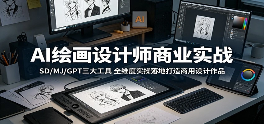 AI绘画设计师商业实战：SD/MJ/GPT三大工具，全维度实操落地打造商用设计作品-科技美南博客