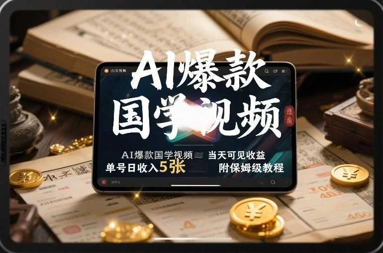 AI爆款国学视频，独家起号方法，小白直接上手，当天可见收益，单号日收入5张+附保姆级教程-科技美南博客