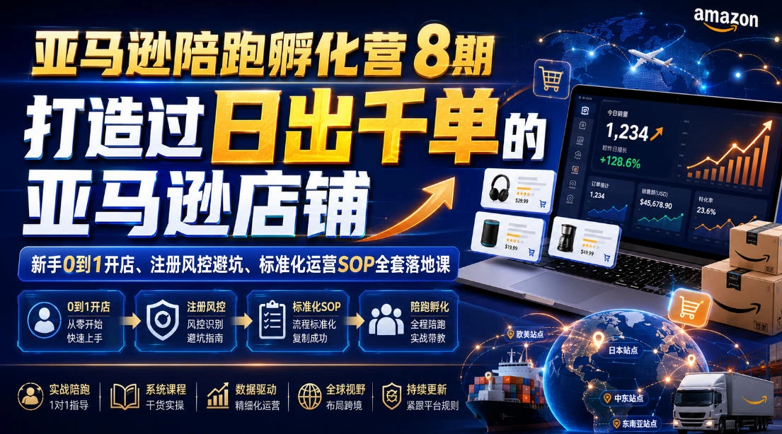 亚马逊陪跑孵化营8期，打造过日出千单的亚马逊店铺，新手0到1开店、注册风控避坑、标准化运营SOP全套落地课-科技美南博客