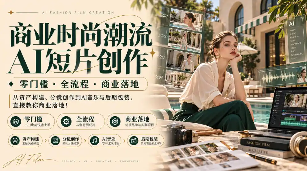 商业时尚潮流AI短片创作｜零门槛・全流程・商业落地，从资产构建、分镜创作到AI音乐与后期包装，直接教你商业落地！-科技美南博客