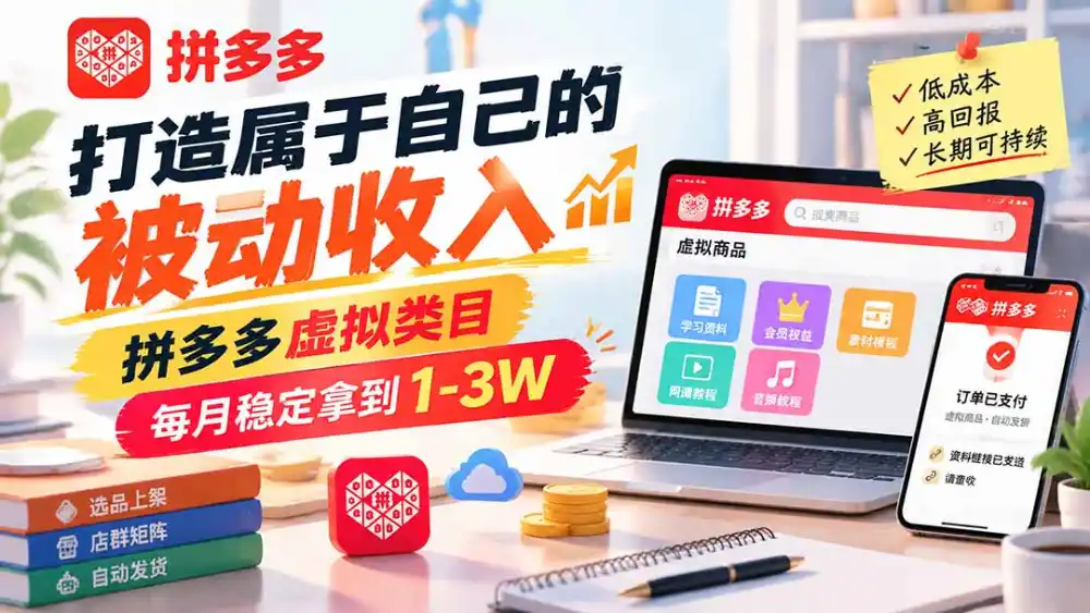 打造属于自己的被动收入，拼多多虚拟类目，每月稳定拿到 1-3W-科技美南博客