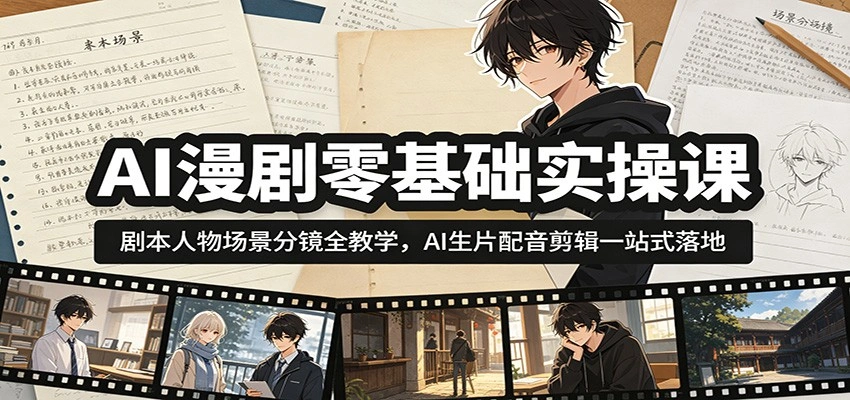 AI漫剧零基础实操课：剧本人物场景分镜全教学，AI生片配音剪辑一站式落地-科技美南博客