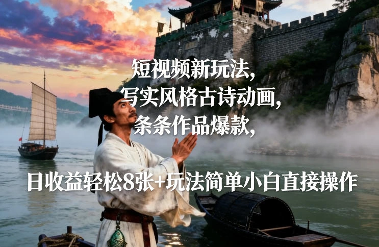 短视频新玩法，写实风格古诗动画，条条作品爆款，日收益轻松8张+玩法简单小白直接操作-科技美南博客