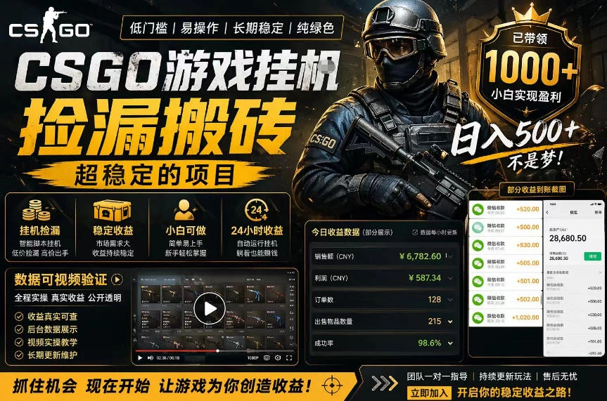 CSGO游戏搬砖，全自动挂G，不需要玩游戏，手机操作日入300+，解放双手【揭秘】-科技美南博客