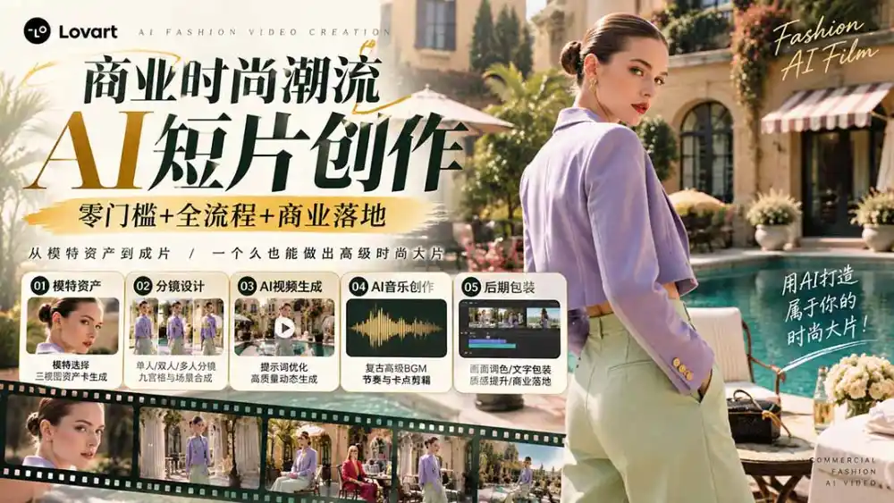 从一张模特图到高级时尚广告大片：AI三视图资产、场景合成、电影分镜、动态生成与复古音乐剪辑实战课-科技美南博客