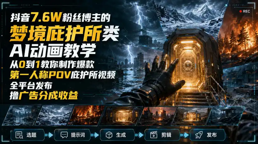 抖音7.6W粉丝博主的梦境庇护所类AI动画教学，从0到1教你制作爆款第一人称POV庇护所视频，全平台发布撸广告分成收益-科技美南博客