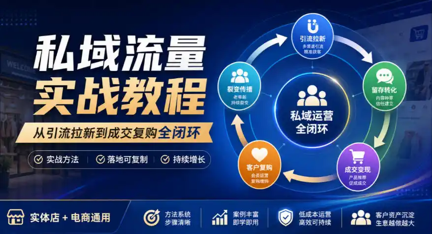 私域流量实战教程，从引流拉新到成交复购全闭环，实体店电商通用-科技美南博客