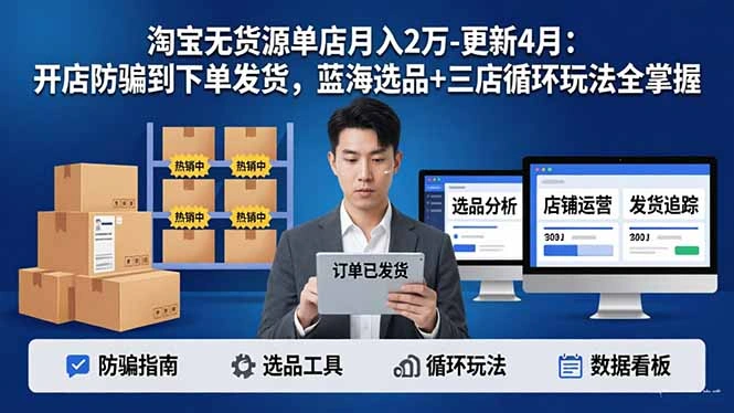 淘宝无货源5.0单店月入2万-更新4月：开店防骗到下单发货，蓝海选品+三店循环玩法全掌握-科技美南博客