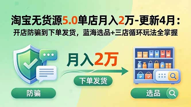 淘宝无货源5.0单店月入2万-更新5月：开店防骗到下单发货，蓝海选品+三店循环玩法全掌握-科技美南博客