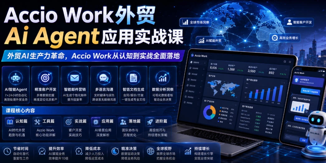 Accio Work外贸Ai Agent应用实战课，外贸AI生产力革命，Accio Work从认知到实战全面落地-科技美南博客