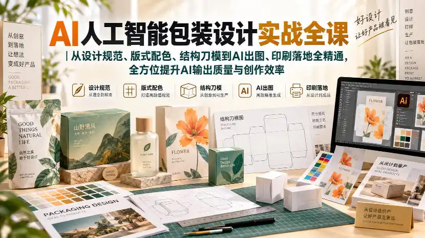 AI人工智能包装设计实战全课｜从设计规范、版式配色、结构刀模到AI出图、印刷落地全精通-科技美南博客