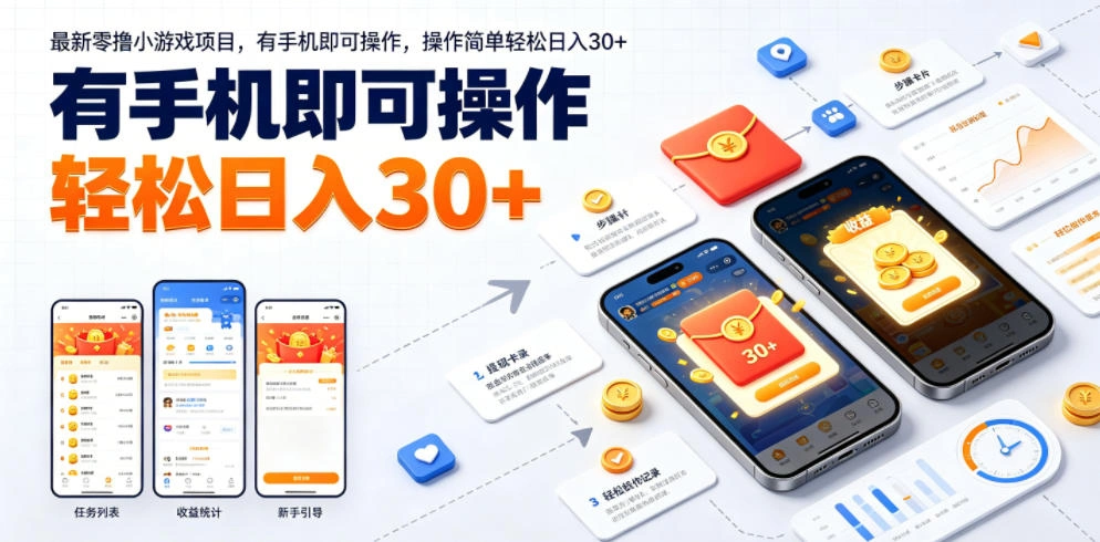 最新零撸小游戏项目，有手机即可操作，操作简单轻松日入30+-科技美南博客