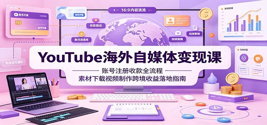 YouTube海外自媒体变现课：账号注册收款全流程，素材下载视频制作跨境收益落地指南-科技美南博客