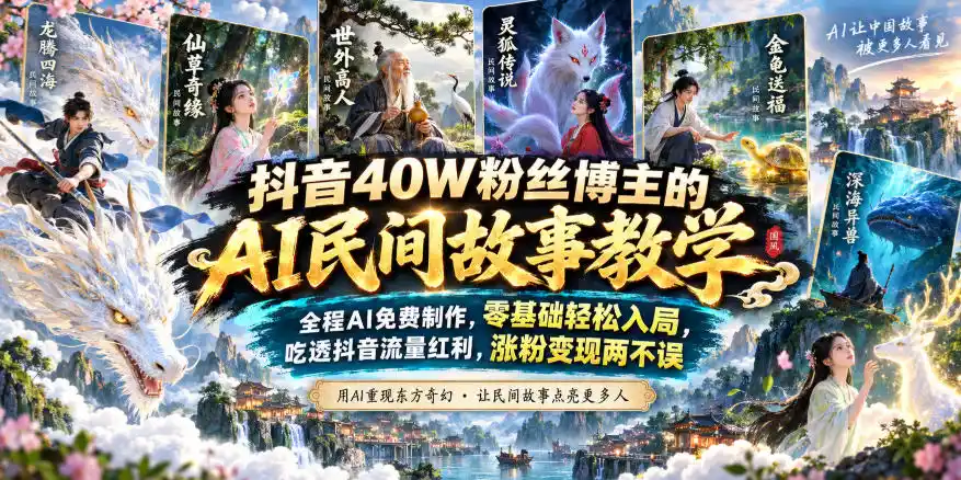 抖音40W粉丝博主的AI民间故事教学，全程AI免费制作，零基础轻松入局，吃透抖音流量红利，涨粉变现两不误-科技美南博客