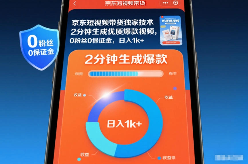 京东短视频带货独家技术，2分钟生成一条优质爆款视频，0粉丝0保证金，日入1k+【揭秘】-科技美南博客