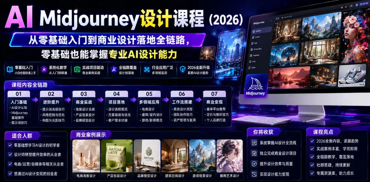 AI Midjourney设计课程(2026),从零基础入门到商业设计落地全链路,零基础也能掌握专业AI设计能力(更新0913)-科技美南博客