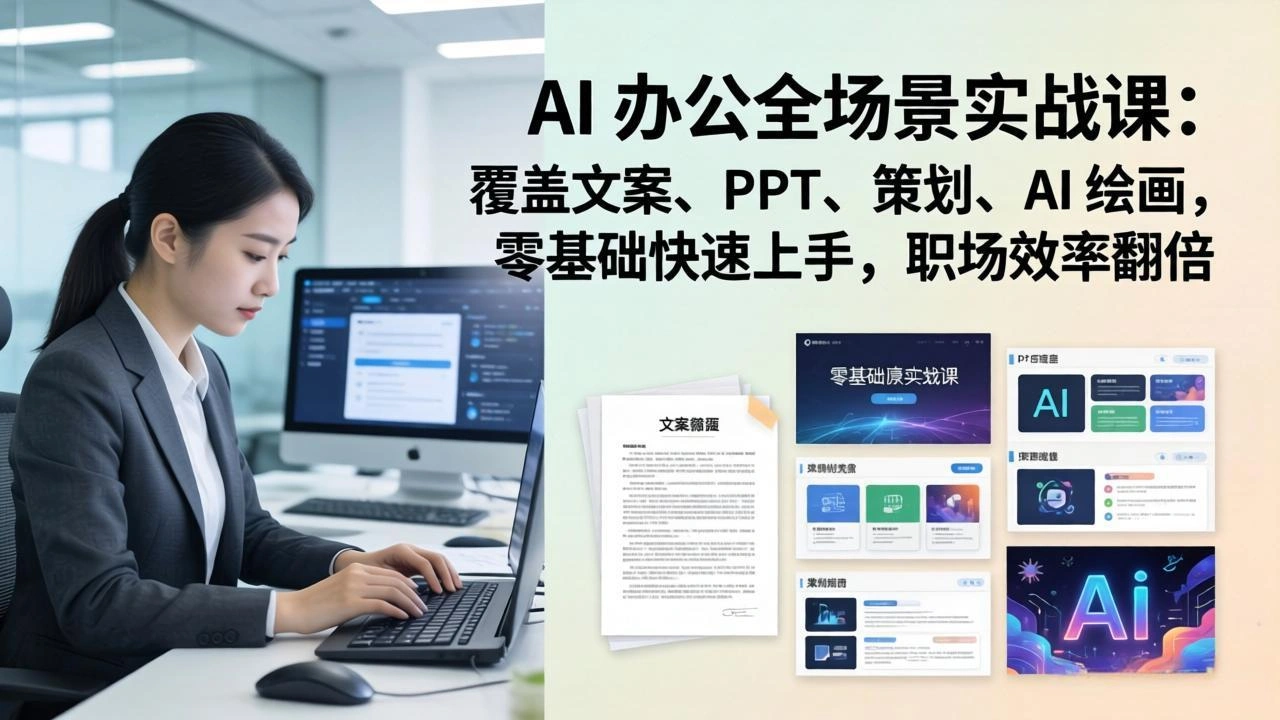 AI 办公全场景实战课：覆盖文案、PPT、策划、AI 绘画，零基础快速上手，职场效率翻倍-科技美南博客