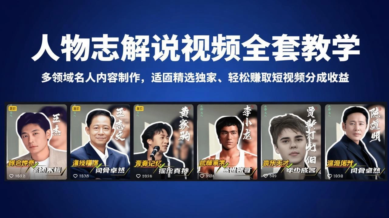 人物志解说视频全套教学，多领域名人内容制作，适配精选独家，轻松赚取短视频分成收益-科技美南博客